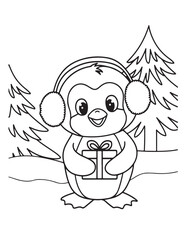 Cute kawaii Christmas Coloring Pages For Kids, Christmas illustration, Vectors line art, printable coloring pages, Christmas elements, winter, Christmas holiday