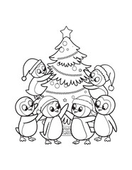 Cute kawaii Christmas Coloring Pages For Kids, Christmas illustration, Vectors line art, printable coloring pages, Christmas elements, winter, Christmas holiday