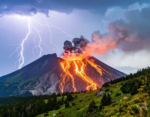 Volcano erupting with lightning (1)