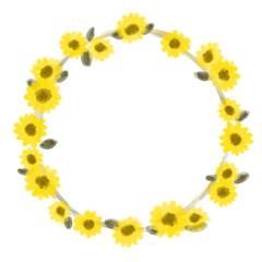 夏カワイイ・ひまわりの装飾フレーム素材イラスト