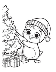 Cute kawaii Christmas Coloring Pages For Kids, Christmas illustration, Vectors line art, printable coloring pages, Christmas elements, winter, Christmas holiday