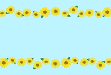 夏カワイイ・ひまわりの装飾フレーム素材イラスト