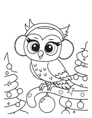 Fototapeta premium Cute kawaii Christmas Coloring Pages For Kids, Christmas illustration, Vectors line art, printable coloring pages, Christmas elements, winter, Christmas holiday