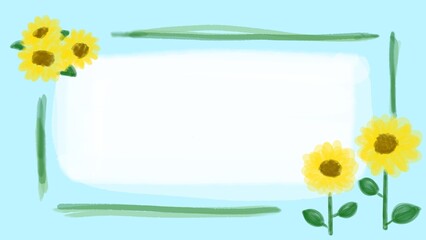 夏カワイイ・ひまわりの装飾フレーム素材イラスト
