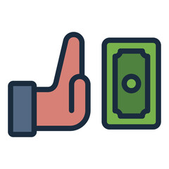 hand reject filled line icon turning down corruption money filled line icon