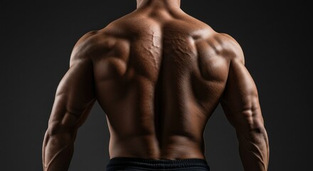 Fototapeta premium Detailed physique presentation: a muscular man's back exhibiting exceptional body definition