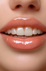 Fototapeta premium Close-Up of Glossy Lips and Smooth Skin with Natural Makeup