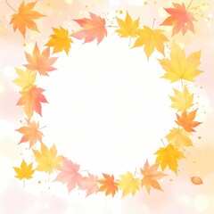 Autumnal maple leaves form a circular frame against a soft, pastel background. Thanksgiving background image. Thanksgiving wallpaper aesthetic
