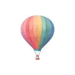 Naklejka premium A vibrant, rainbow-hued hot air balloon floats against a stark white backdrop, its pastel colors creating a cheerful, whimsical feel