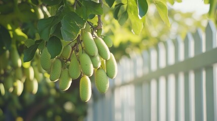 Green fruit clusters on tree