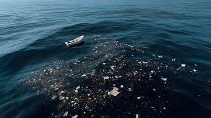 Obraz premium Ocean pollution and plastic debris floating in open sea