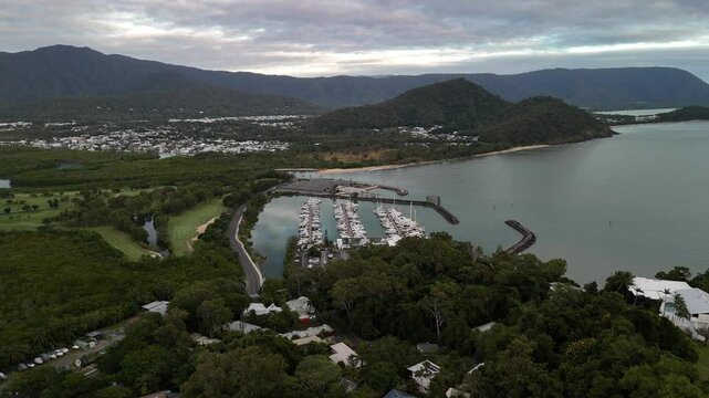 Yorkeys Knob, Cairns, Queensland, Australia: Breathtaking aerial views of a marina, harbor, and scenic cityscape