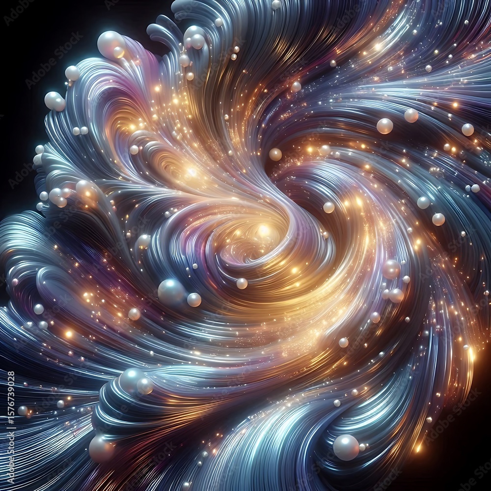 Poster a mesmerizing swirl of iridescent lines and glowing orbs creates a captivating abstract design with 