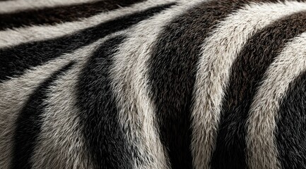 Close-up of a plush fabric with a zebra-like striped pattern, showing texture and the variation in shades of brown, black, and white