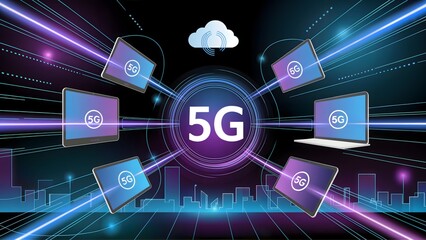 Futuristic 5g network connecting smart devices technology connection