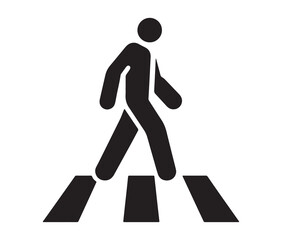 Pedestrian crossing icon &ndash; man walking on crosswalk vector silhouette.