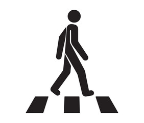 Pedestrian crossing icon – man walking on crosswalk vector silhouette.