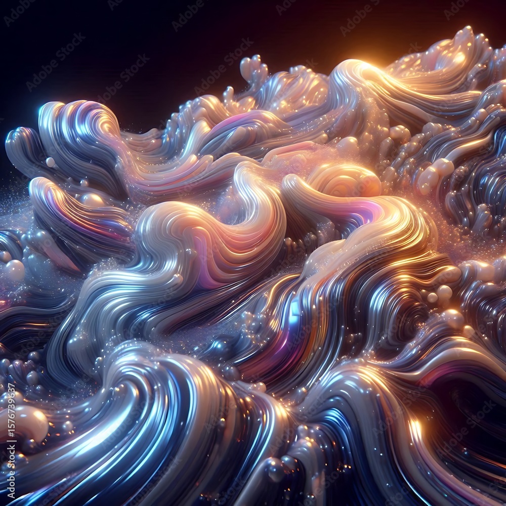 Fototapete abstract flow of luminous swirls and iridescent pearls creates a mesmerizing fluid motion of color a