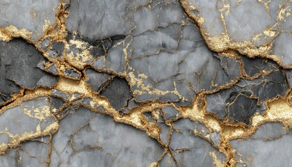 Abstract image of cracked grey stone with gold veining, creating a luxurious and textured effect
