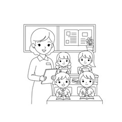 Fototapeta premium Happy teacher with students in classroom during lesson isolated on transparent background