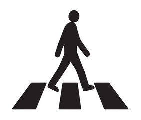 Pedestrian crossing icon – man walking on crosswalk vector silhouette.