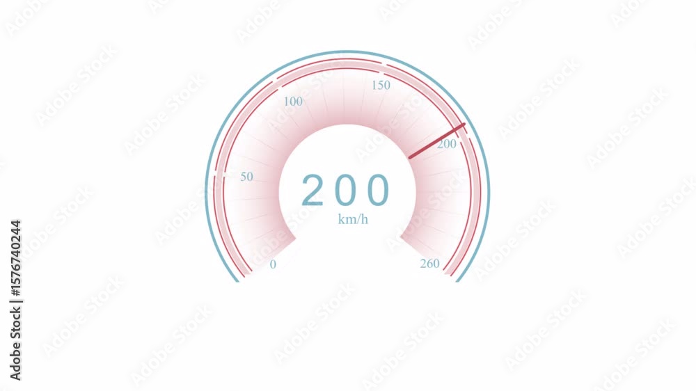 Poster animated speedometer displaying high speed of two hundred and seven kilometers per hour