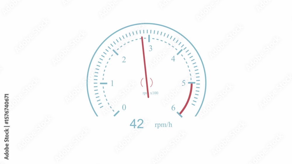 Poster animated speedometer displaying increasing velocity, rpm gauge with red needle