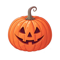 Fototapeta premium Orange Halloween pumpkin with carved face and stem 1