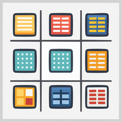 Graphic design element featuring grid layout and content options
