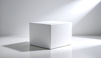 White cube pedestal on white floor