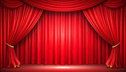 舞台のカーテン　生成AI 　赤色のカーテン