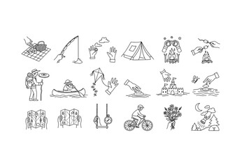 Fototapeta premium A collection of doodle illustrations showing various summer and beach vacation activities.