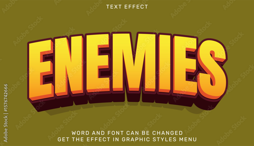 Poster enemies text effect with bold, dynamic font on green backdrop. perfect for illustrating hostility, o