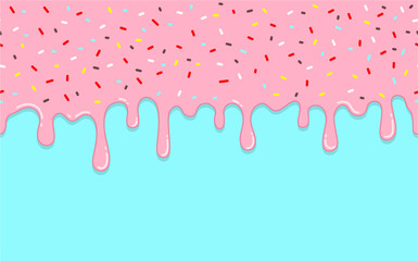 seamless pattern Pink liquid or strawberry sauce melting on a blue background
