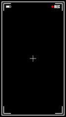 Smartphone video recording screen interface plus sign red REC button black background white frame digital camera app technology mobile phone film making content creation