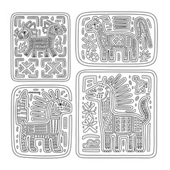 Obraz premium Ornate Peacock and Sugarcane: Line Art Illustration, Serene Tropical Design, Coloring Page.