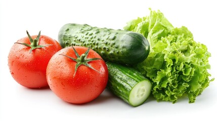 Fresh, vibrant vegetables arranged on a white background.