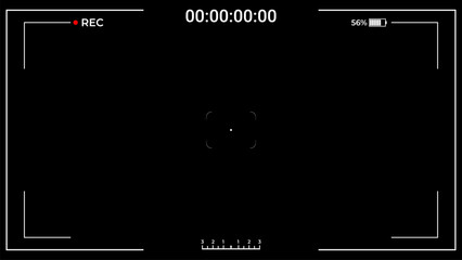 Recording video screen digital camera viewfinder black background timecode REC indicator focus target frame display