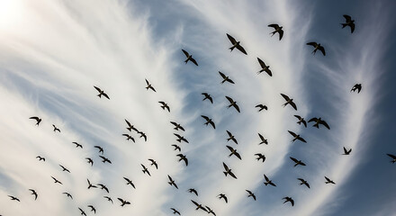 Flock of Birds Flying High.