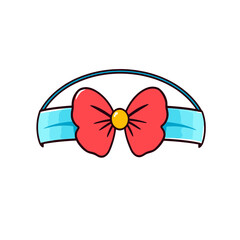 Fototapeta premium Cute cartoon red bow tie headband with blue band isolated on white background