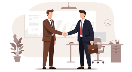 Businessmen Handshake in Office: Agreement Partnership and Professional Collaboration Illustration.