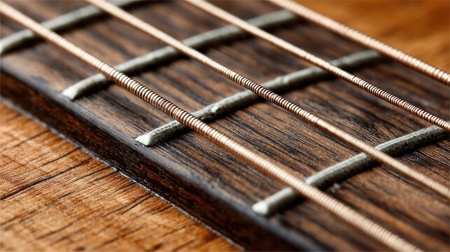 Close-up acoustic guitar fretboard