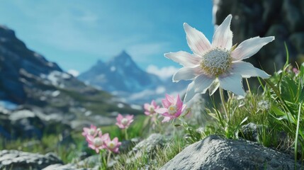 Alpine wildflowers in a mountain meadow