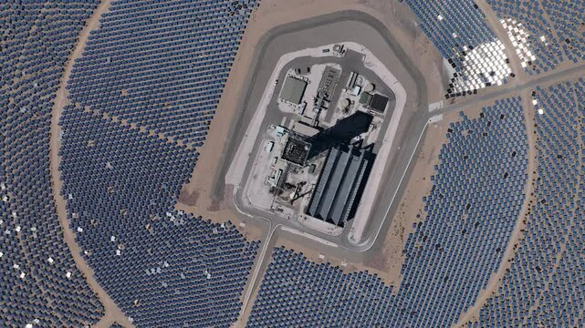 Direct Overhead View of Solar Thermal Power Station and Circular Heliostat Field
