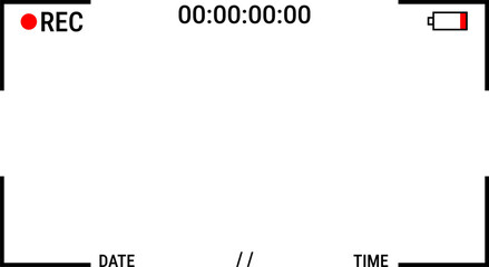 Digital camera recording video screen display showing timecode battery REC indicator frame rate