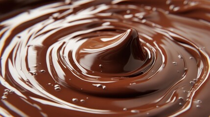 Melting chocolate swirl placed on bottom center, wide sky above for banner