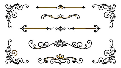 Obraz premium Elegant decorative flourishes and ornate dividers with black and gold accents