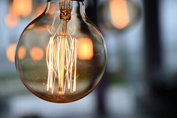 A lit filament lamp with an unfounded bottom, hot lights, creating a welcoming and intimate...
