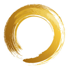 Golden brushstroke circle with textured paint on white background