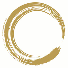 Golden brush stroke circle with a rough texture on a white background